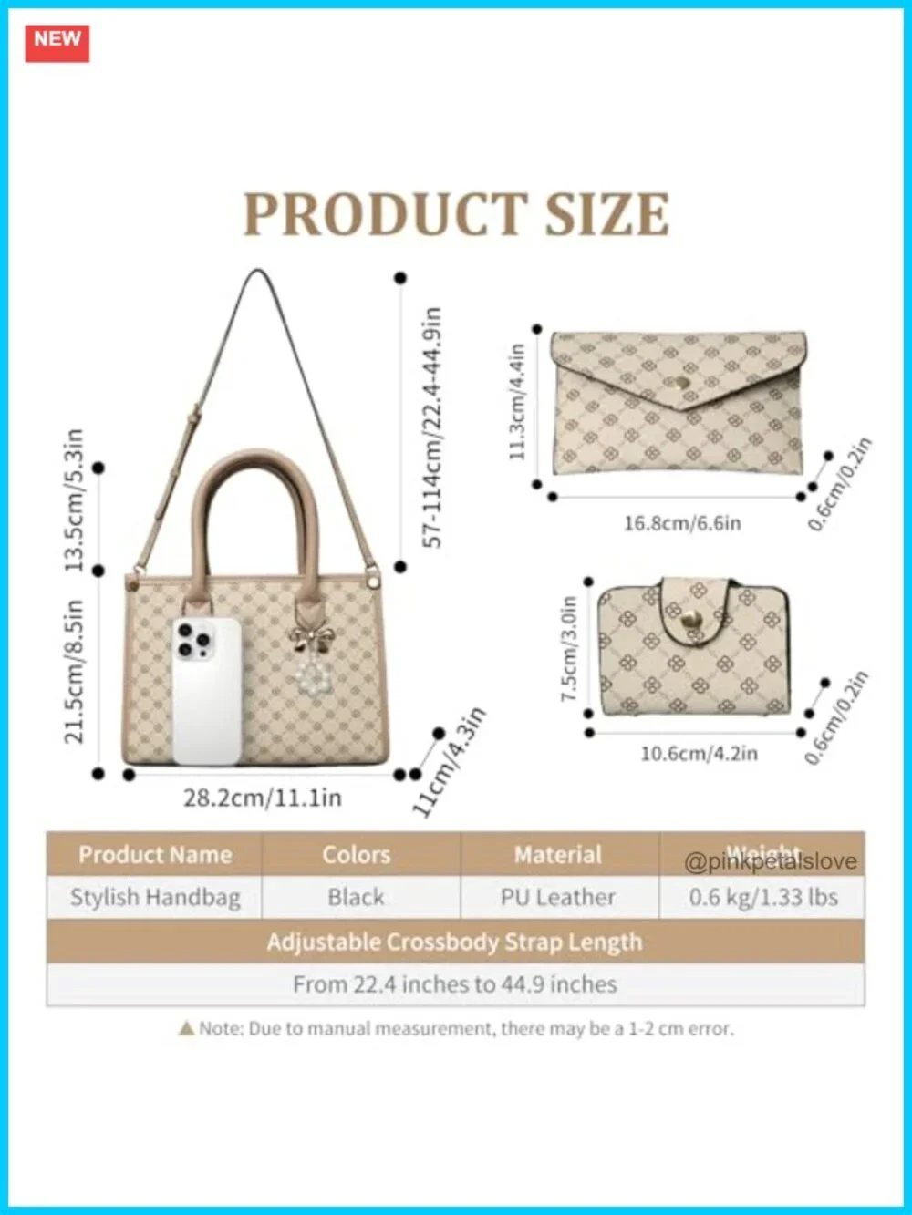 3-Piece PU Leather Satchel Purse Set with Adjustable Shoulder Strap